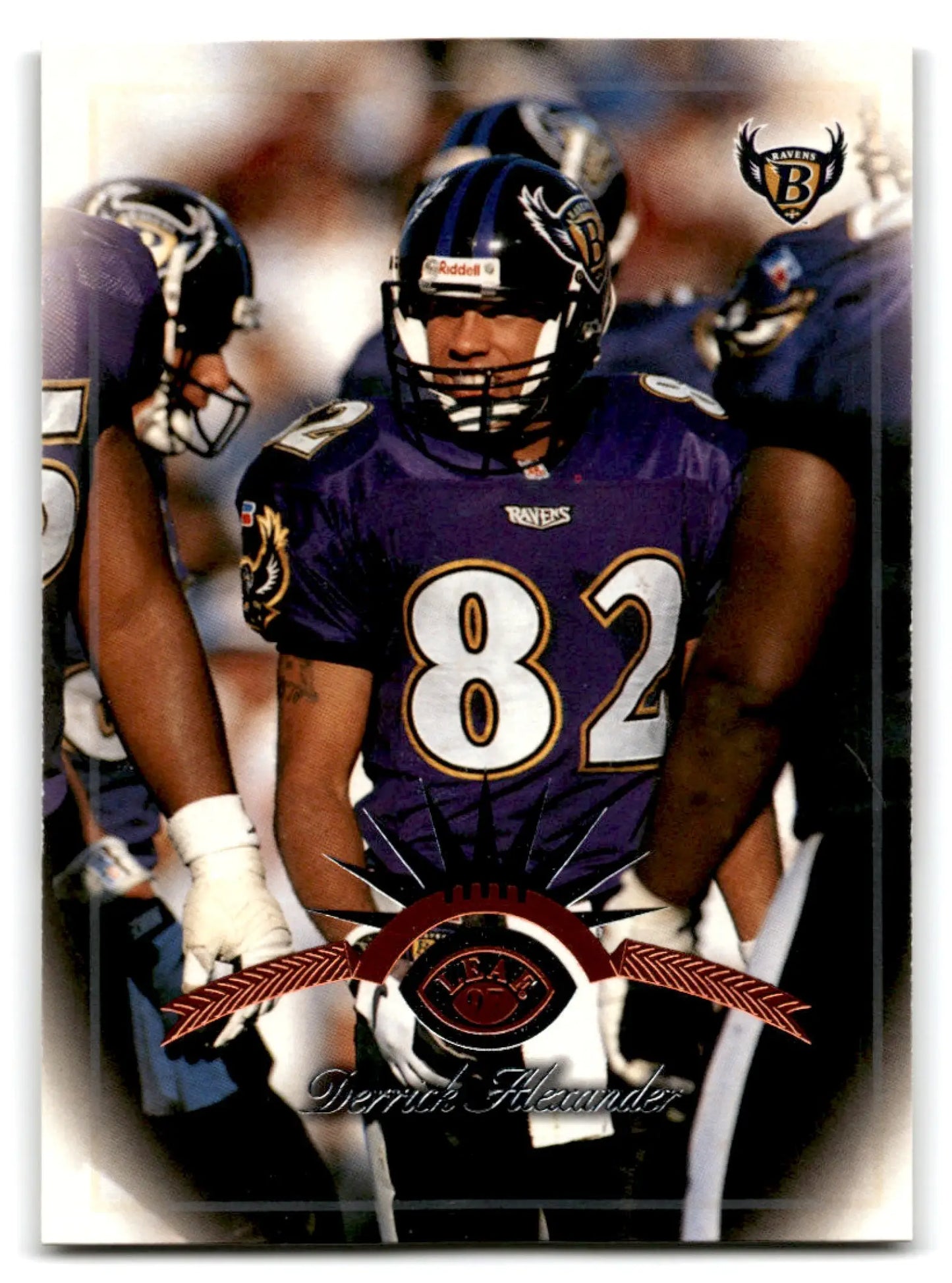 Leaf football Derrick Alexander trading card featuring a Baltimore Ravens player in purple jersey