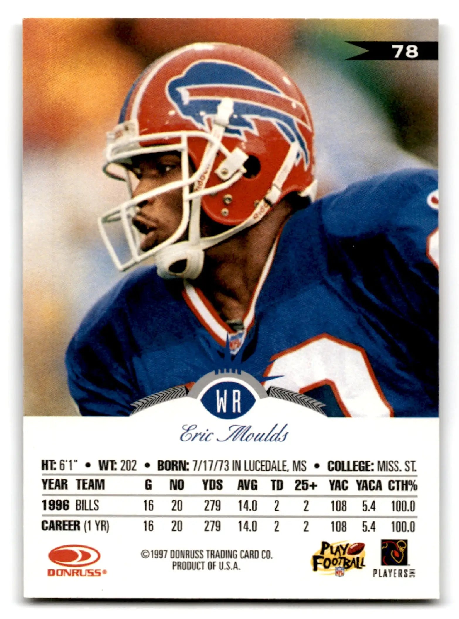 1997 Leaf Football Eric Moulds #78 Buffalo Bills NFL trading card