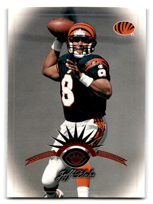 1997 Leaf Football Jeff Blake trading card featuring Cincinnati Bengals football jeff blake