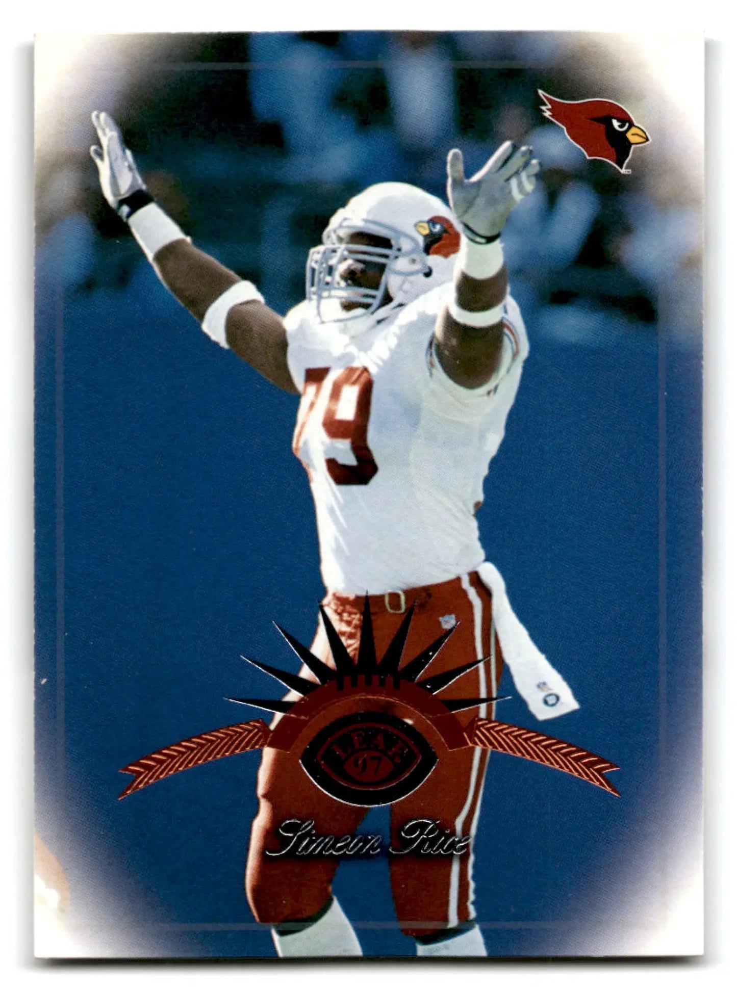 Football Simeon Rice celebrating in white and red uniform, Leaf Football Simeon Rice #74