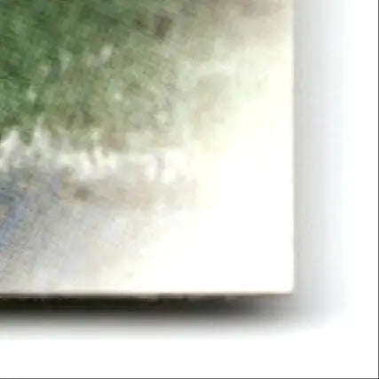 Close-up of textured canvas print of Leaf Larry Centers Arizona Cardinals artwork with green gray tones