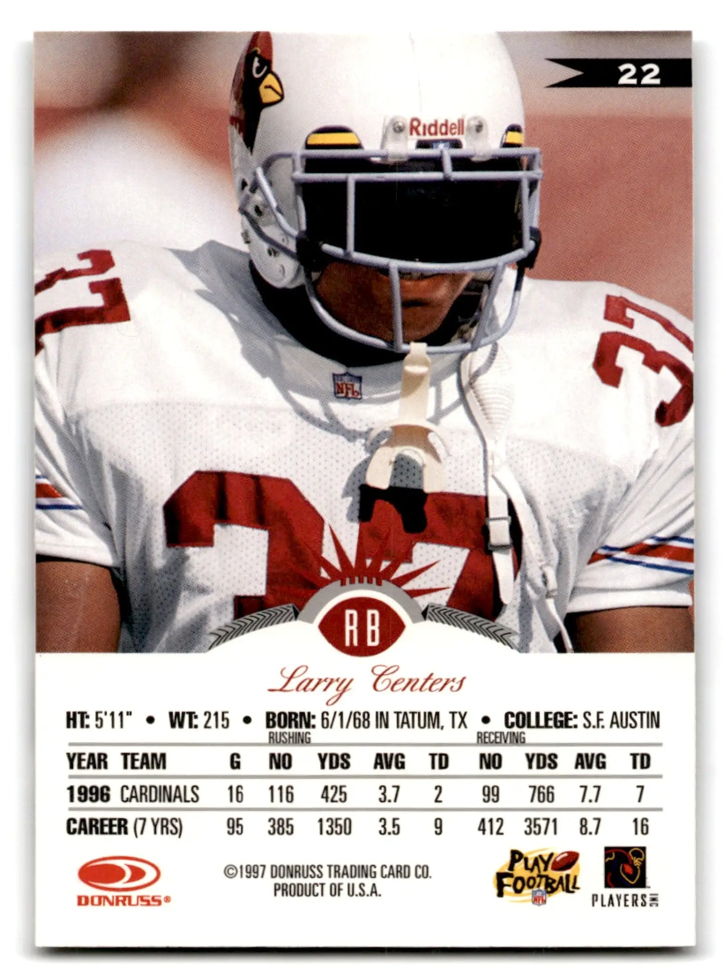 1997 Leaf Larry Centers football trading card #122 Arizona Cardinals product image