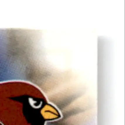 Red cardinal bird logo on metallic surface for 1997 Leaf Larry Centers Arizona Cardinals card