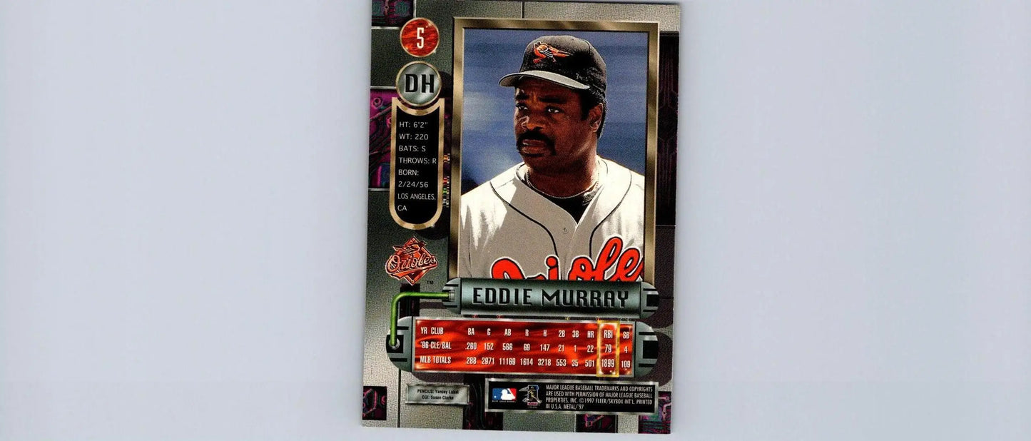 Eddie Murray 1997 Metal Universe #5 trading card featuring the legendary baseball player