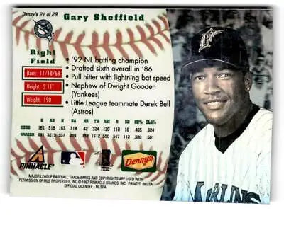 Gary Sheffield trading card from 1997 Pinnacle Denny’s Holograms #21 collectors item