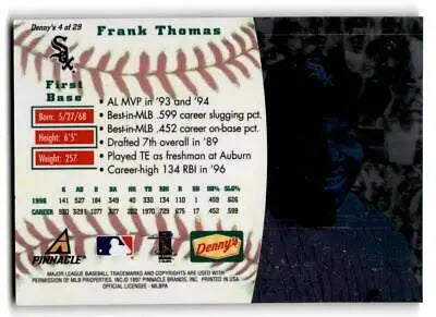 1997 Pinnacle Denny’s Holograms #4 Frank Thomas baseball card for trading card collectors