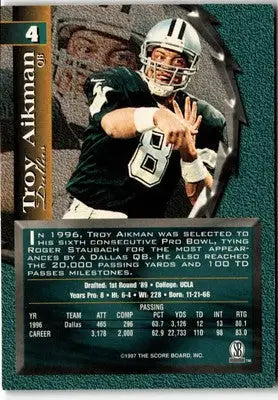Troy Aikman football card from 1997 Score Board Talk N Sports series