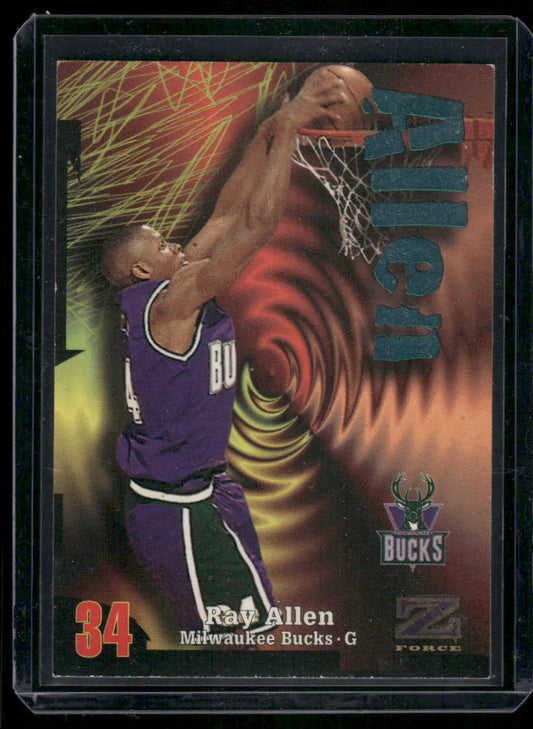 1997 98 Z-Force Ray Allen basketball card featuring Ray Allen of the Milwaukee Bucks