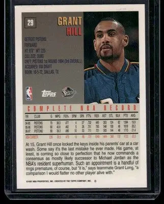 1997 Topps Stadium Club Grant Hill basketball card featuring Stadium Club Grant Hill #29