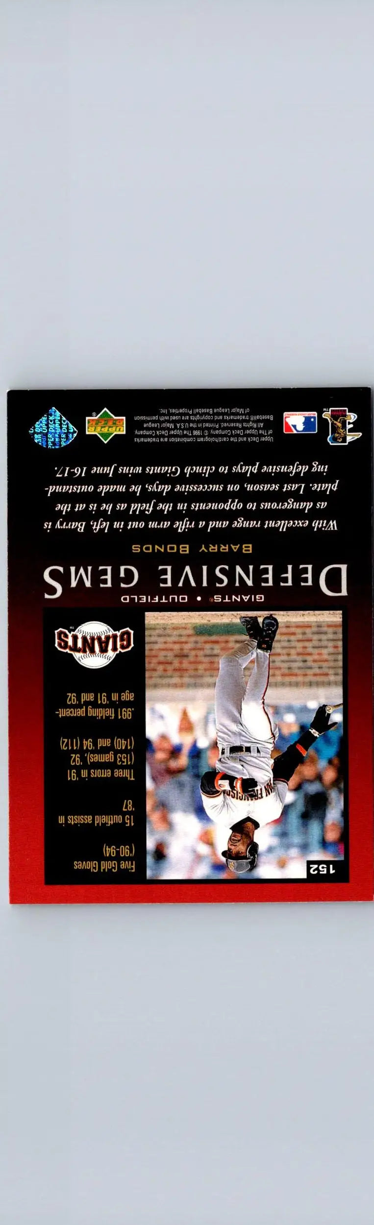 Baseball trading card featuring Barry Bonds from the San Francisco Giants, 1997 Upper Deck