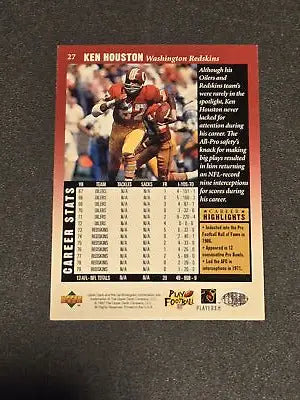 Ken Houston football card from 1997 Upper Deck Legends series for collectors