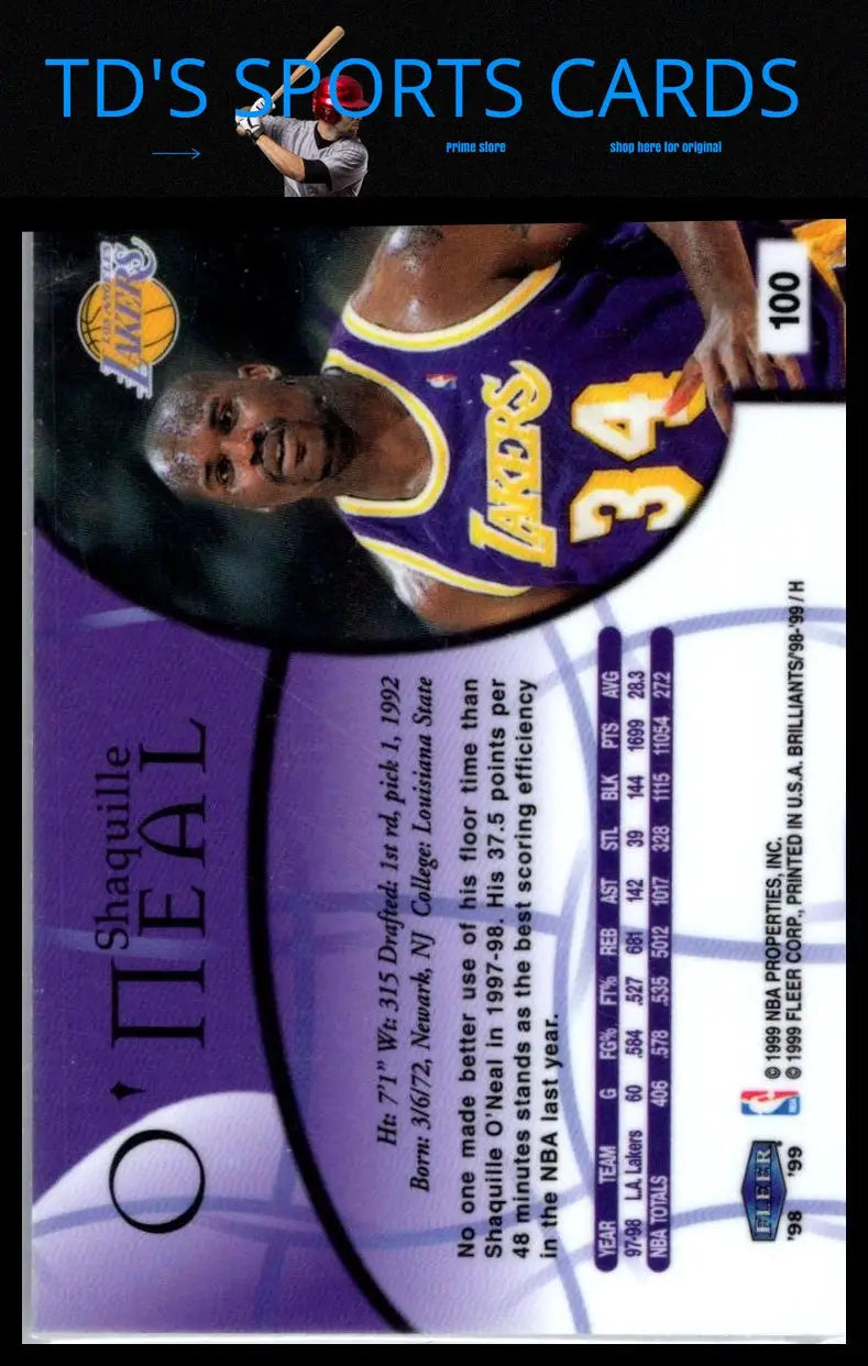 1998-99 Fleer Brilliants Shaquille O’Neal basketball trading card collectible
