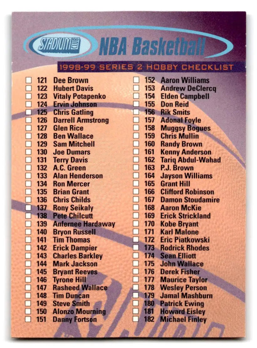 NBA trading card checklist for 1998-99 Stadium Club #R1 Series 1 Checklists Retail