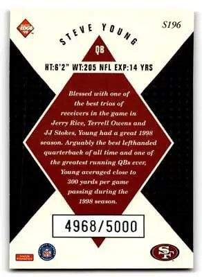 1998 Collector’s Edge Masters S196 Steve Young football card #/5000 for collectors