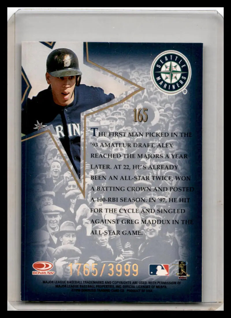 Baseball trading card of Alex Rodriguez showcasing the Seattle Mariners logo