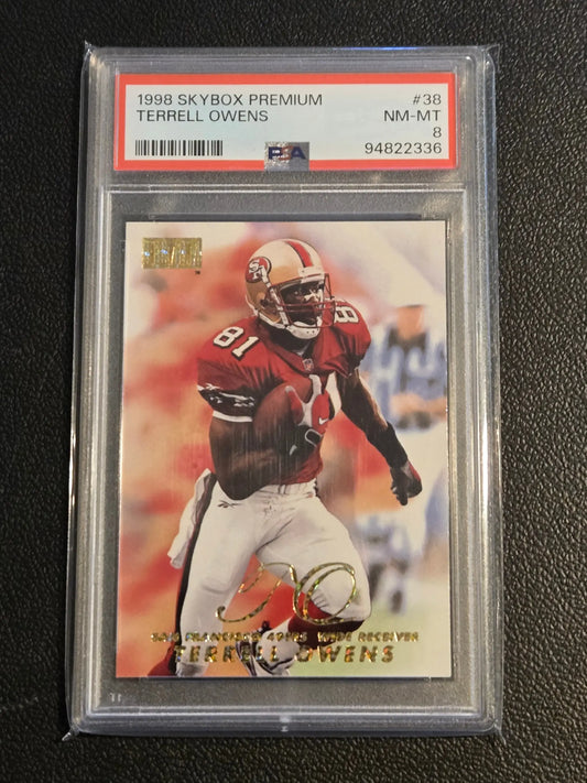 Graded NM-MT 8 1998 SkyBox Premium Terrell Owens football card #38