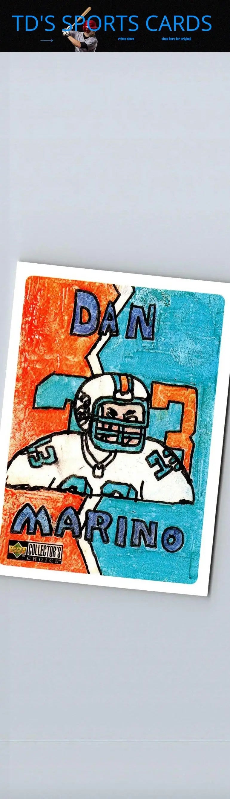 Vintage Dan Marino sports trading card from 1998 UD Choice with orange and teal background