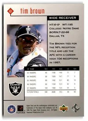 Tim Brown football card from 1998 Upper Deck Black Diamond Rookie Edition #63