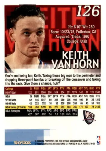 Keith Van Horn basketball card from 1999-00 Hoops, original gloss, NJ Nets collectible
