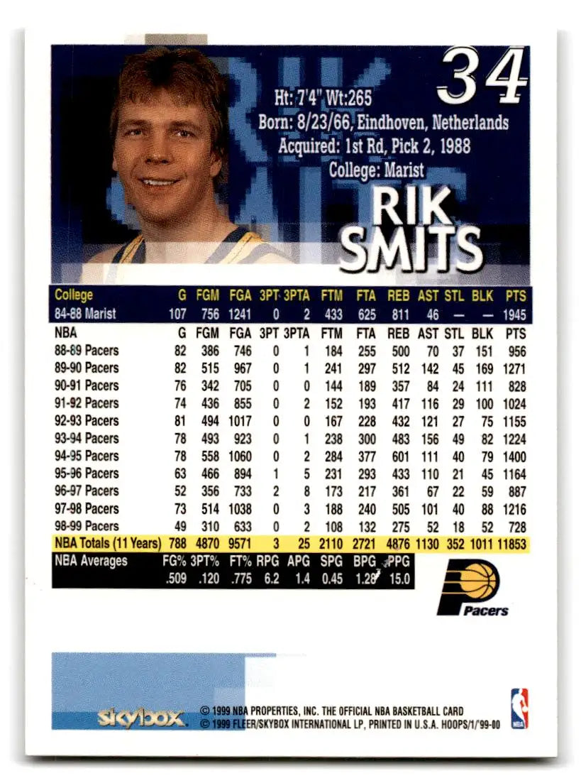 1999-00 Hoops #34 Rik Smits - Trading Cards