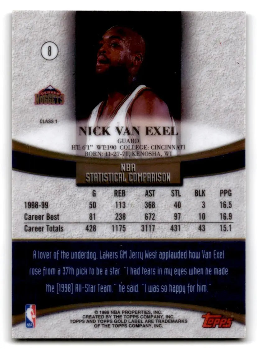 1999-00 Topps Gold Label #8 Nick Van Exel - Trading Card