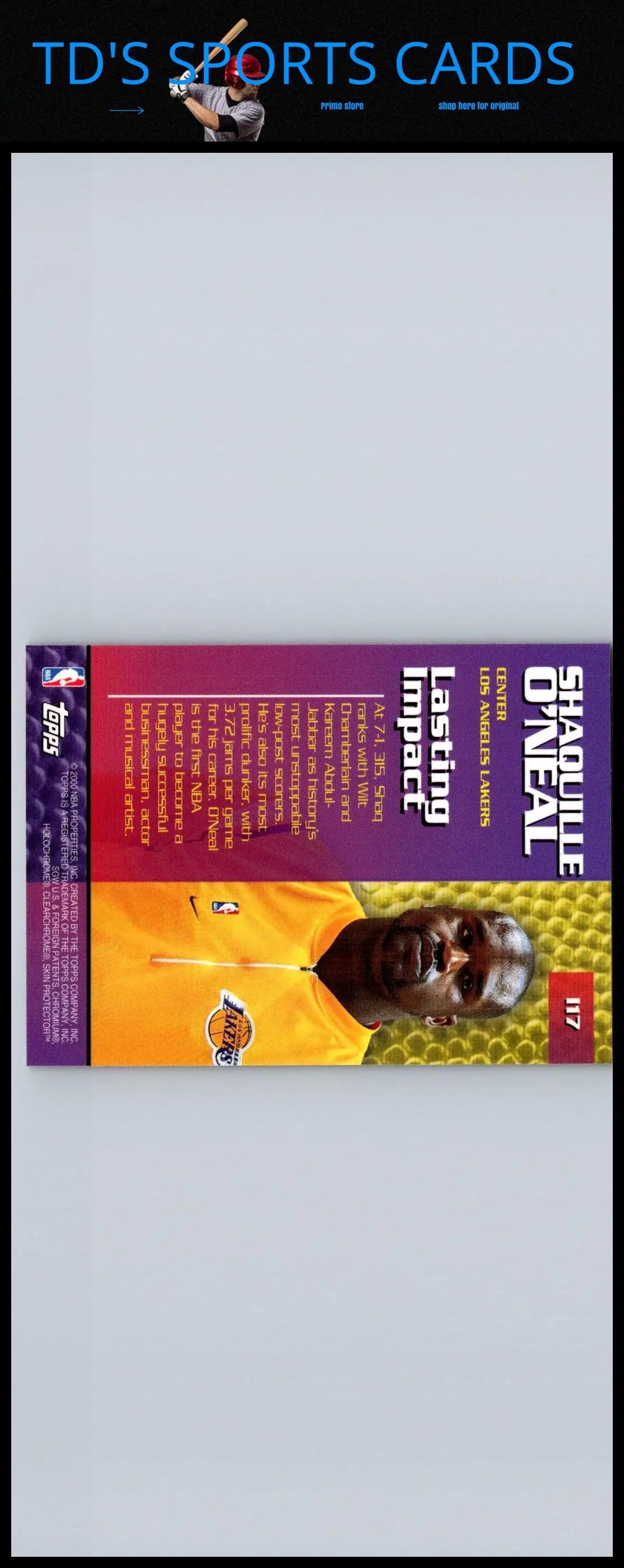 1999-00 Topps I17 Shaquille O’Neal Impact Refractors basketball card for collectors