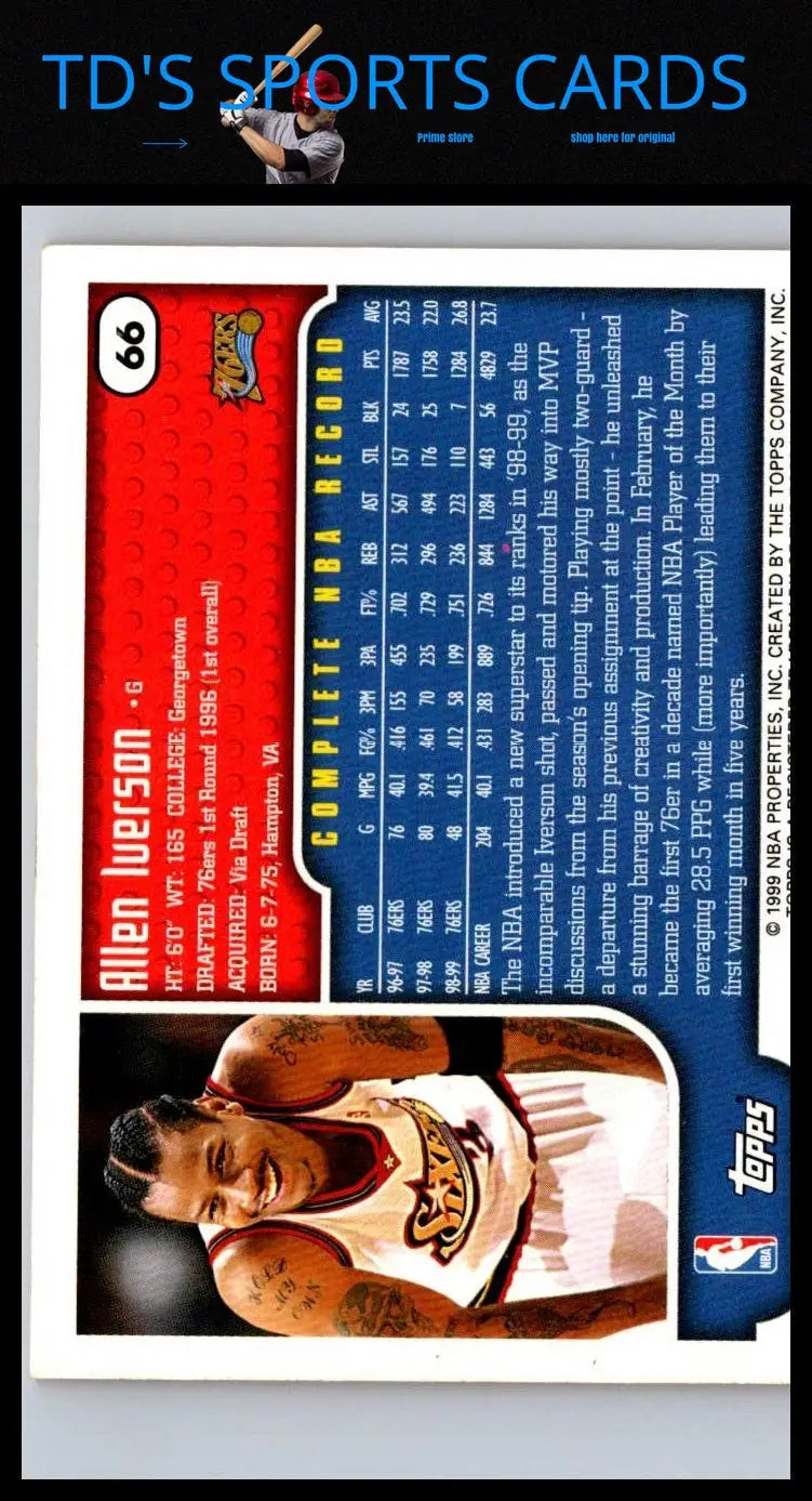 Allen Iverson 1999-00 Topps Tipoff #66 trading card for collectible enthusiasts