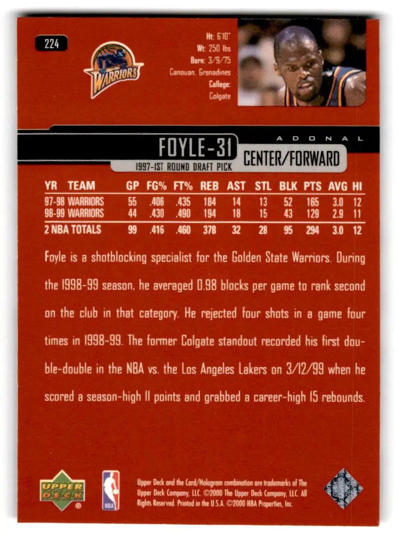 1999-00 Upper Deck #224 Adonal Foyle - Trading Card