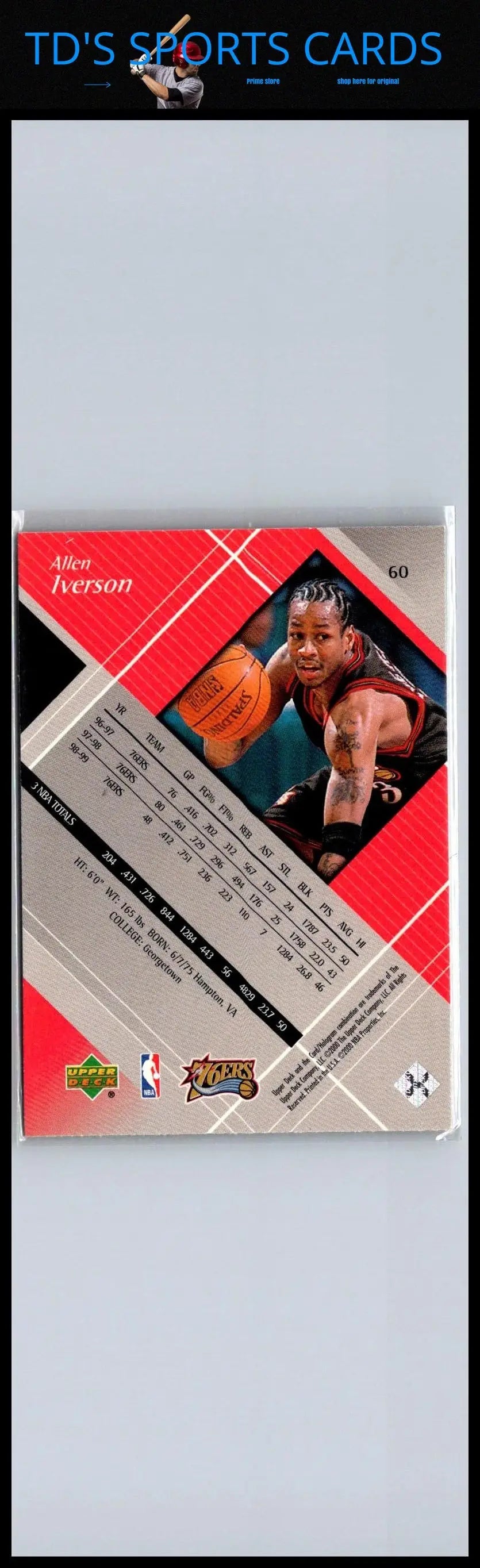 Allen Iverson basketball card from 1999-00 Upper Deck Black Diamond #60 collectible item