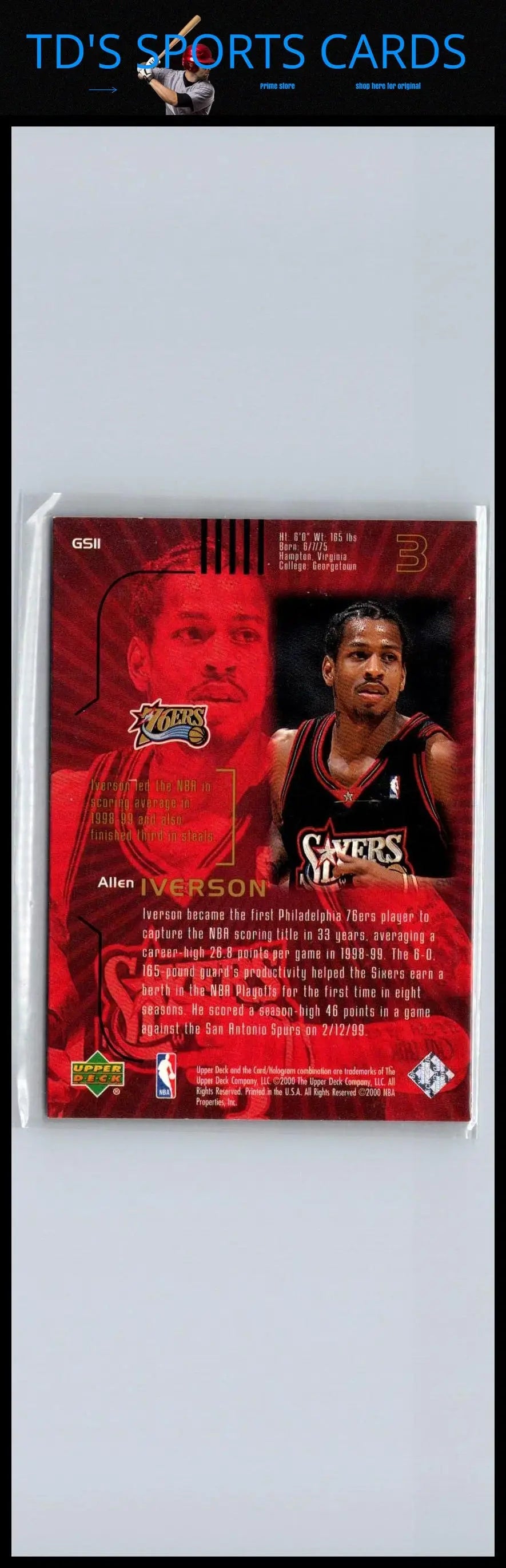 Allen Iverson basketball card from 1999-00 Upper Deck Gold Reserve Gold Strike!