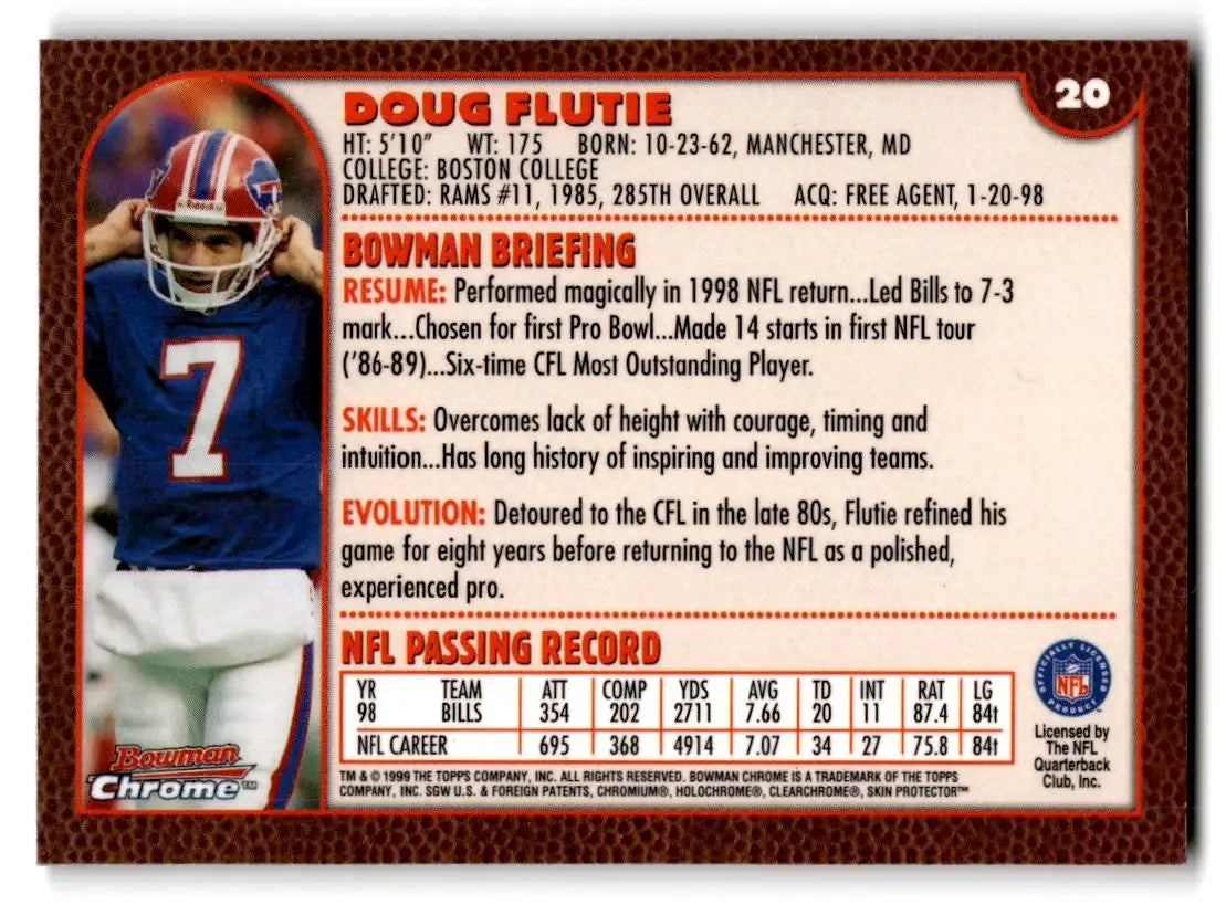 1999 Bowman Chrome #20 Doug Flutie - Trading Card