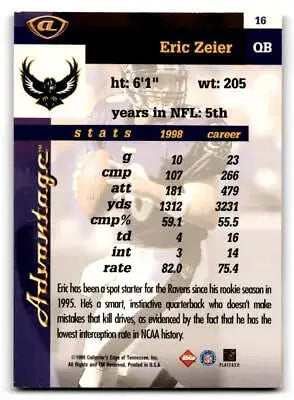 Eric Zeier football trading card from 1999 Collector’s Edge Advantage series