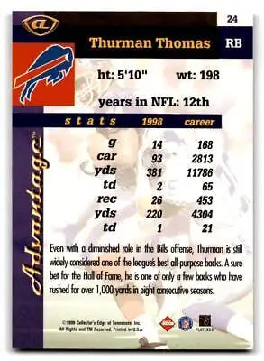 Thurman Thomas football card from 1999 Collector’s Edge Advantage trading cards