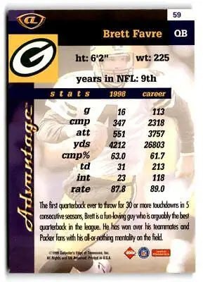 Brett Favre trading card from 1999 Collector’s Edge Advantage #59 collection