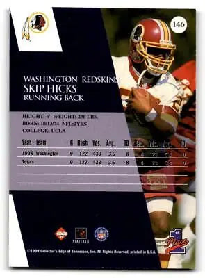 Skip Hicks football card from 1999 Collector’s Edge First Place Gold Ingot #146
