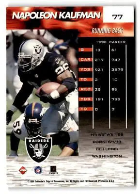 1999 Collector’s Edge Fury #77 trading card featuring Napoleon Kaufman