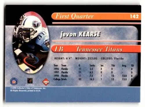 1999 Collector’s Edge Odyssey Jevon Kearse Red football card original gloss Tennessee Titans
