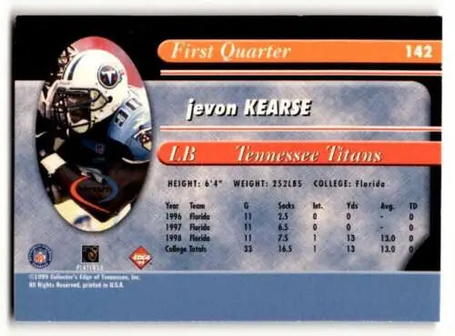 1999 Collector’s Edge Odyssey Jevon Kearse Red football card with original gloss features