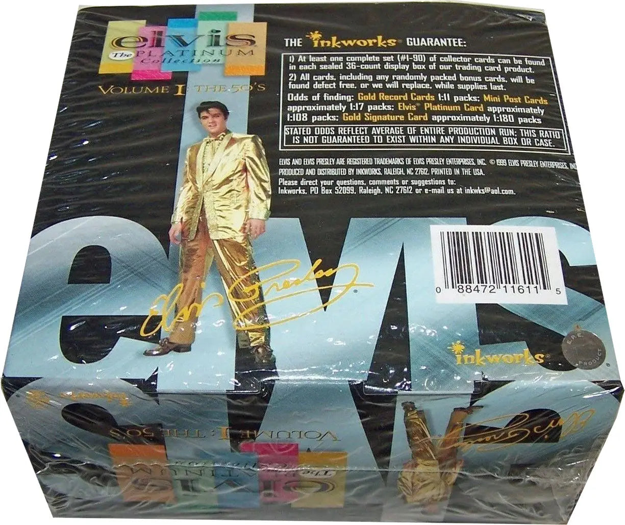 CD box set of 1999 Inkworks Elvis The Platinum Collection featuring iconic performer in gold suit