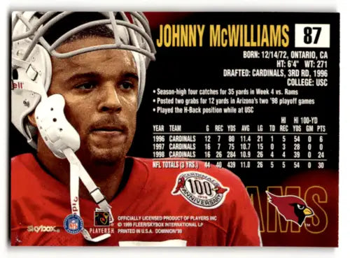 Johnny McWilliams football card from 1999 SkyBox Dominion original gloss Cardinals