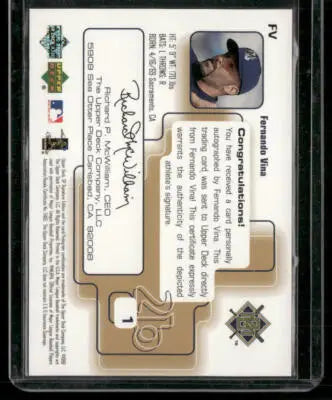 Autographed baseball card featuring Fernando Vina from 1999 SP Signature Edition