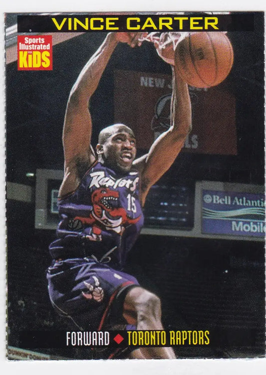 Vince Carter basketball card from 1999 Sports Illustrated for Kids featuring Carter Toronto Raptors