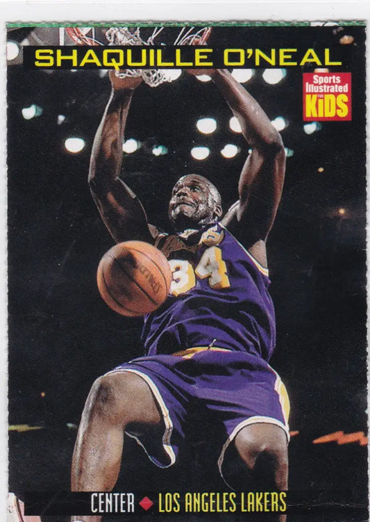 Basketball card of Shaquille O’Neal Los Angeles Lakers from 1999 Sports Illustrated for Kids