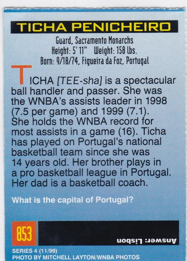 Ticha Penicheiro Monarchs basketball card from 1999 Sports Illustrated for Kids