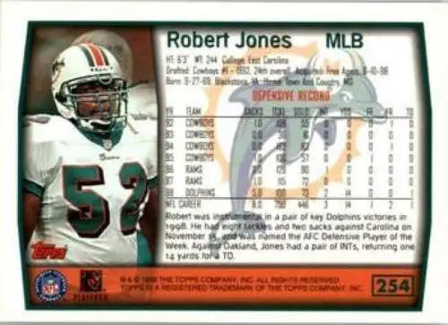 1999 Topps #254 Robert Jones NM-MT Dolphins football card with original gloss by Simply Sandoval