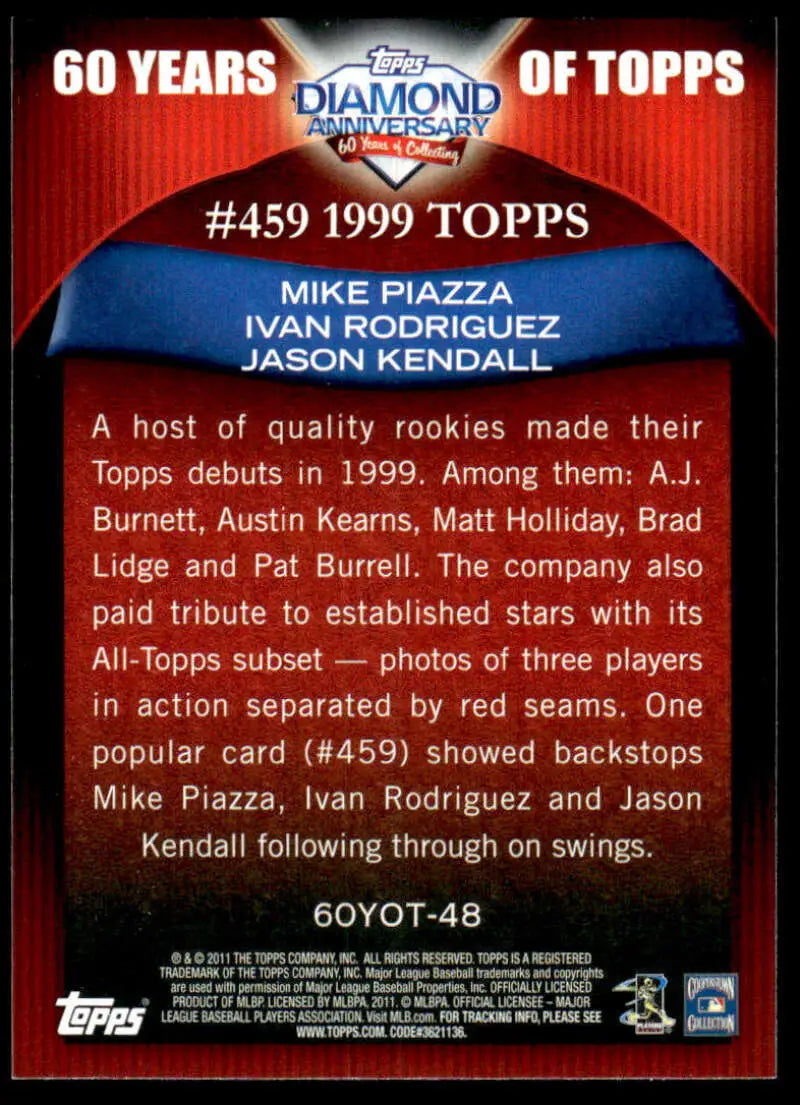 Baseball card featuring Topps 60th anniversary Diamond Collection with iconic players