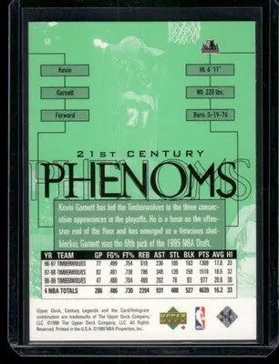 1999 Upper Deck Century Legends Phenoms Kevin Garnett #58 Basketball