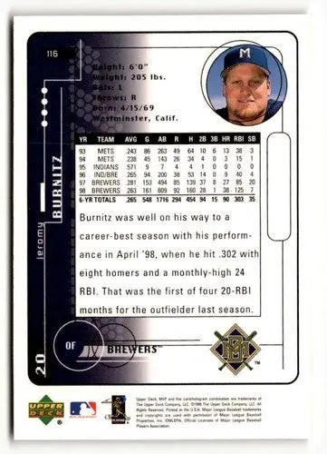 1999 Upper Deck MVP #116 Jeromy Burnitz NM ID:51665 - Trading Cards