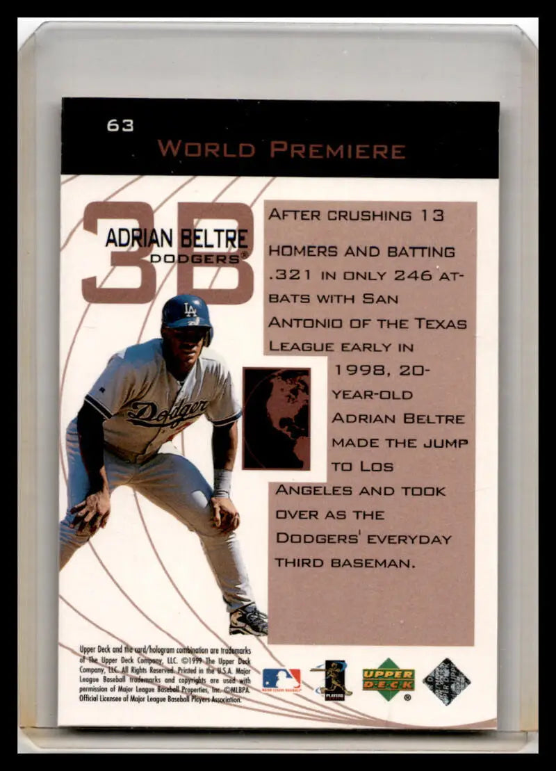 Adrian Beltre baseball card in fielding stance from 1999 Upper Deck Ovation set
