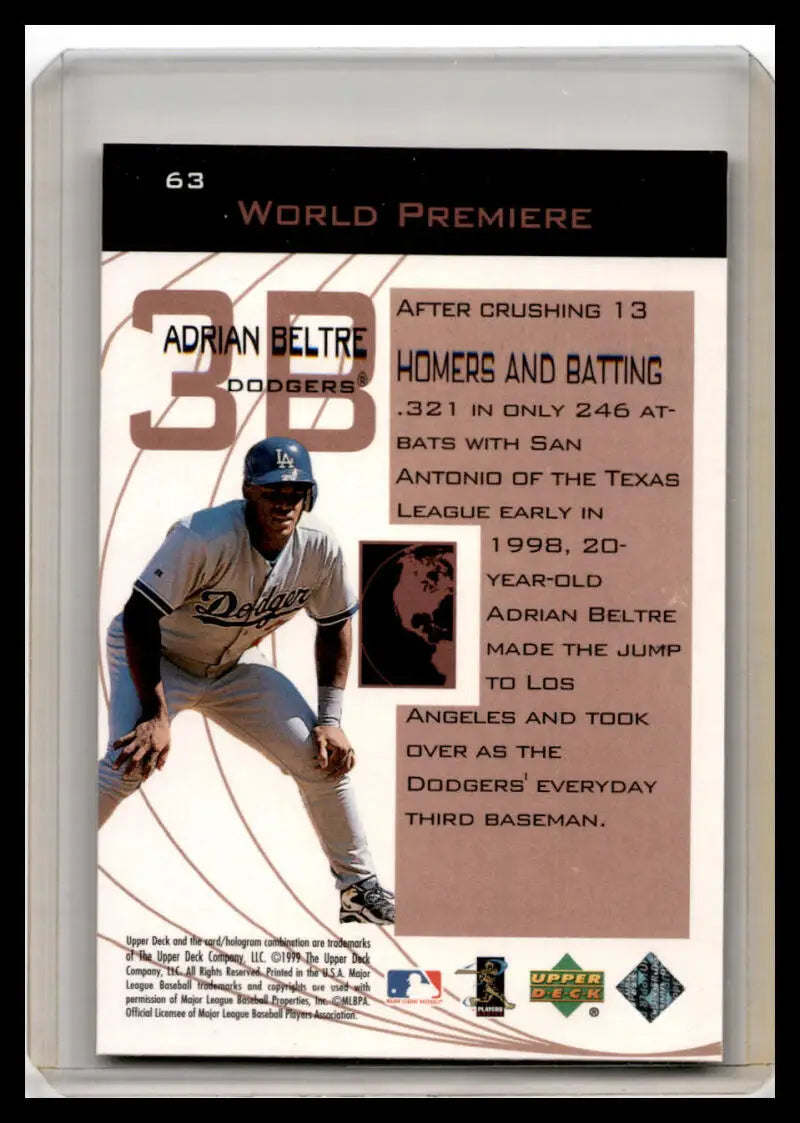 Adrian Beltre fielding on a 1999 Upper Deck Ovation baseball trading card